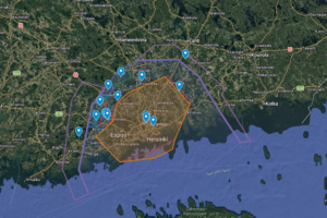 Kartta Helsingin TMA-alueiden ja Nummelan ilmatilamuutosten rajoista 15.4.2027 alkaen